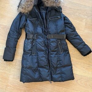 RUDSAK Black Quilted Down Parka with Fur Trim
